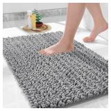 Bathroom Rugs Non Slip Washable - Ultra Soft Absorbent Chenille Bath Mat, Quick Dry Shaggy Floor Carpet for Tub Shower, Gray Home Decor Accessories, 24x17 Inch - Retail: $8