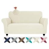 Super Stretch Loveseat Covers (57-70"), New Striped Love Seat Slipcover, Dogs Pet Friendly Anti-Slip Couch Protector Spandex Durable 2 Seater Fabric Sofa Cover (Beige, Loveseat) - Retail: $40"