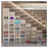 Thickened Clear Shoe Storage Organizer with Magnetic Door, Sturdy Stackable Shoe Boxes for Closet, Collapsible Space-Saving Shoe Rack for Sneakers & Boots, Plastic Shoe Cabinet Box Set, 6 Pack, White