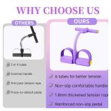 Pedal Resistance Bands with Handles, Durable 6-Tubes Multifunction Pedal Resistance Band, Natural Rubber Foot Pedal Resistance Bands, Fitness Resistance Bands for Abdomen, Waist, Arm, Leg (Purple)