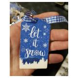 Funnymoom 24 Pcs Winter Tiered Tray Decor Snowflake Table Centerpieces Set Winter Tiered Decor Wooden Blue White Signs Without Tray Frosty Snow Sugar Mini Mug Bowl Beads 3D Sign