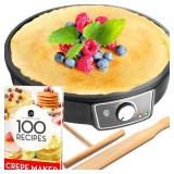 Crepe Maker Machine (Easy to Use), Pancake Griddle Nonstick 12in Electric Griddle Pancake Maker, Batter Spreader, Wooden Spatula Crepe Pan for Crepes Roti, Tortilla, Blintzes Portable, Compact