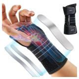 Rakiie Carpal Tunnel Wrist Brace Left Hand, Adjustable Night Wrist Support with 3 Metal Splints, Hand Brace for Men Women No Pressure on Thumb, Splint Stabilizer for Work, Arthritis, Gray Medium
