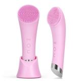 PRITECH Facial Cleansing Brush, Rechargeable Silicone Face Scrubber with Heat Massage End, Vibrating Exfoliator Scrubber for Deep Cleaning, Waterproof Face Brush for Women and Men (Pink) NO CHARGER