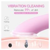 PRITECH Facial Cleansing Brush, Rechargeable Silicone Face Scrubber with Heat Massage End, Vibrating Exfoliator Scrubber for Deep Cleaning, Waterproof Face Brush for Women and Men (Pink) NO CHARGER