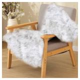 ORINOVA White and Grey Faux Fuzzy Fur Sheepskin Washable Area Rugs for Living Room 2x3 Boho Shag Nursery Rug Cute Home Decor