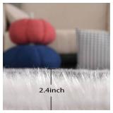 ORINOVA White and Grey Faux Fuzzy Fur Sheepskin Washable Area Rugs for Living Room 2x3 Boho Shag Nursery Rug Cute Home Decor