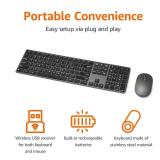 Amazon Basics Ultra Premium Wireless Keyboard and Mouse Combo, Rechargeable, Full-Size with Number Pad, Sleek Design, Plug and Play, Quiet Typing, 2.4GHz USB Receiver, Black