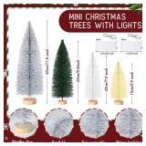 VercanMonth 16 Pcs Artificial Mini Christmas Trees with String Lights 5.9-11.8 Inch Small Bottle Brush Trees with 10 LED Light Sisal Tree Tabletop for Xmas Table Decor(Beige)