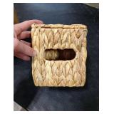 BIBELUN Woven Tissue Box Cover Square with Storage Tray, Water Hyacinth Tissues Cube Box Holder, Farmhouse Wicker Facial Tissue Dispenser Organizer for Bathroom, Countertop, Vanity, Nightstand, Decor