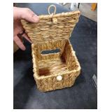 BIBELUN Woven Tissue Box Cover Square with Storage Tray, Water Hyacinth Tissues Cube Box Holder, Farmhouse Wicker Facial Tissue Dispenser Organizer for Bathroom, Countertop, Vanity, Nightstand, Decor