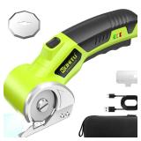 Cordless Electric Scissors: 4V Rechargeable Rotary Cardboard Cutter, 3000mAh Battery, with LED Light & Safety Lock, 2 Blades, Electric Box Cutter for Fabric Carpet Carton Plastic Leather Cloth