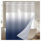 RiePoiia No Hook Shower Curtain with Snap in Fabric Liner Set, Ombre Deep Blue Modern Hotel Style Double Layer Shower Curtain for Bathroom with Top Sheer Window, 71X74