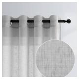 Gray Curtains 63 Inch Length for Kitchen 2 Panels Set Grommet Neutral Airy Lightweight Faux Linen Sheer Light Grey Curtains for Bedroom Bathroom Window Living Room 52x63 Inches Long Steel Silver Grey