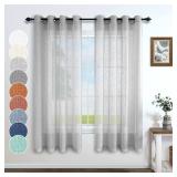 Gray Curtains 63 Inch Length for Kitchen 2 Panels Set Grommet Neutral Airy Lightweight Faux Linen Sheer Light Grey Curtains for Bedroom Bathroom Window Living Room 52x63 Inches Long Steel Silver Grey