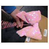 Gejoy Pink Valentines Galentines Tree Topper 8 Inch Pink Bow Sequin Ribbon Tree Topper Glittering Valentines Treetop Ornaments for Spring Holiday Decor Party Supplies