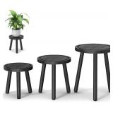 Vecxoty 3-Pack Wood Plant Stands Indoor, Single Plant Stand for 6-12 Inch Pots, Mid-Century Modern Plant Stool, Tall Plant Stand for Large Plants for Living Room, Balcony, Office (Black) MISSING ONE L
