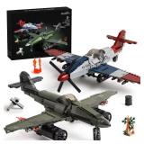 WW2 Military Airplane Toy Building Sets Compatible with Lego, Me 262 Fighter Jet & P-51D Plane Army Model Kits for Military Fans, Kids & Adult