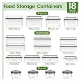 KEMETHY 36-Piece Food Storage Containers with Lids(18 Container & 18 Lid), Plastic Food Containers for Pantry & Kitchen Storage and Organization, BPA-Free, Leak Proof, Reusable with Labels & Pen