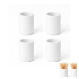 ROHIJALE 4Packs Mini White Ceramic Toothpick Holder Small Porcelain Toothpick Dispenser Cup Modern Tabletop Toothpick Container for Home, Kitchen, Dining, Party Size 1.3in Dia x 1.8in H