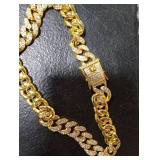 Tallew Gold Dog Chain Diamond Collar Walking Metal Chain Necklace with Secure Buckle Pet Cuban Style Collar Jewelry Accessories for Small Medium Large Dog Cats(14 inch)
