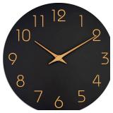 Mosewa Wall Clock 14 Inch Black Battery Operated Silent Non Ticking Simple Minimalist Rose Gold Numbers Decorative for Bedroom Living Room Kitchen Home Office
