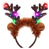 JOYIN Christmas 4PCS Reindeer Headband, Light-Up LED Antlers Reindeer Hat Holiday Headbands for Christmas Party Supplies and Holiday Parties Favors (ONE SIZE FITS ALL)