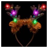 JOYIN Christmas 4PCS Reindeer Headband, Light-Up LED Antlers Reindeer Hat Holiday Headbands for Christmas Party Supplies and Holiday Parties Favors (ONE SIZE FITS ALL)