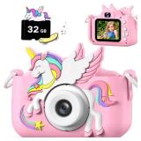 Upgrade Kids Camera for Boys Girls, Toddler Digital Selfie Camera with Cute Protective Cover and 32G SD Card, Christmas Birthday Gifts Toys for 3 4 5 6 7 8 9 10 11 12 Years Old Little Girls and Boys