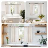 BGment Oatmeal Linen Curtains 40 Inch Length for Kitchen Cafe Window - Half Window Drapes Semi Sheer with Rod Pocket Light Filtering for Bathroom Lightweight, 2 Panels Set, 30 X 40 Inch