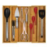 Purawood Kitchen Drawer Organizer - Expandable Utensil Drawer Organizer for Kitchen, Cutlery Tray & Silverware Organizer, 3-5 Slots - Bamboo Organizer for Utensils & Flatware (Natural)