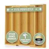 Purawood Kitchen Drawer Organizer - Expandable Utensil Drawer Organizer for Kitchen, Cutlery Tray & Silverware Organizer, 3-5 Slots - Bamboo Organizer for Utensils & Flatware (Natural)