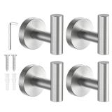 SetSail Towel Hooks for Bathrooms Screw-in 4 Packs Brushed Nickel Bathroom Towel Hook Wall Mounted Stainless Steel Shower Towel Hooks for Coat Hanging, Drill Hole