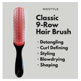 MDSTYLE Hair Brush for Curly, Thick, Wavy and Coily Hair - Curl Defining, Detangling, Styling, Blowdrying, Shaping - 9 Row Detangler Brush for Women and Men - Dry or Wet (Black Regular - 2 Pack)