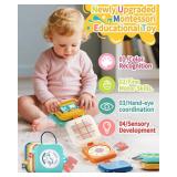 Busy Board for 1 Year Old, Travel Toys for Toddlers 1-3, 8 in 1 Montessori Activity Cube Toy for Babies in Airplane Car Stroller, Sensory Education Birthday Gifts for 1 2 Year Old Boy Girl Infant