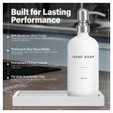 Prus Waso White Soap Dispenser for Kitchen Sink, Dish and Hand Soap Dispenser with Silver Stainless Steel Pump, Perfect for Kitchen Decor and Accessories. (Silver & White)