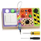 Chillife Busy Board Montessori Toys Wooden Sensory Board with 19 LED Light, Switch, Button Travel Activity Educational Learning Toddler Toys for 1-3 Year Old Boy and Girl