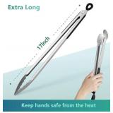 Grill Tongs, 17 Inch Extra Long BBQ Tongs, Premium Stainless Steel Metal Tongs for Cooking, Grilling, Charcoal, Barbecue/BBQ, Buffet (17, 2PCS)