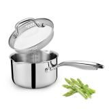 Cyrosa 2.0 Quart Saucepan with Lid, Stainless Steel Sauce Pot with Strainer Lid, Two Side Spouts for Easy Pour with Ergonomic Handle, Dishwasher Safe