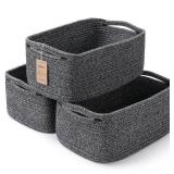 Maxuni 3-Pack Storage Baskets for Organizing | Woven Shelf Toy Basket | Rope Baskets for Gifts Empty | Closet Organizer Bins with Handles | Cube Decorative Box | 13.7x7.1x6.7 | Mixed Black