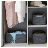 Maxuni 3-Pack Storage Baskets for Organizing | Woven Shelf Toy Basket | Rope Baskets for Gifts Empty | Closet Organizer Bins with Handles | Cube Decorative Box | 13.7x7.1x6.7 | Mixed Black