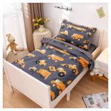 NTBED Construction Toddler Bedding Set for Baby Boys, Truck Vehicles Excavator Cars Printed, Includes Comforter, Flat Sheet, Fitted Sheet and Pillowcase,Grey