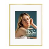 upsimples Aluminum 11x14 Picture Frame Gold, Display Photo 8x10 with Mat or 11 x 14 without Mat, Wall Hanging Metal Poster Frame with Acrylic Cover, 1 Pack SMALL BEND IN FRAME