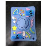 JoySolar for iPad 7th/8th/9th Gen Case - Soft Silicone Cute Cartoon Case with Rotationg Stand & Shoulder Strap, Shockproof Cover for Kids Girls Boys, Blue