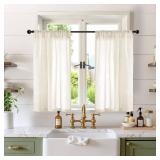 BGment Linen Kitchen Window Curtains Over Sink - 36 Inch Length Cafe Drapes Semi Sheer with Rod Pocket Light Filtering for Bathroom Small Window, Beige, 2 Panels, Each Panel 30 Inch Wide