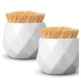 Teenyyou 2 Pcs Ceramic Toothpick Holder Simple White Porcelain Toothpick Dispenser and Cocktail Pick Holder for Table Home Kitchen Restaurant Party