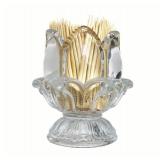 HillSpring Toothpick Holder, Decorative Crystal Glass Toothpick Dispenser with 450 Bamboo Toothpicks