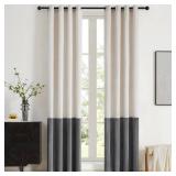BULBUL Color Block Window Curtains Panels 96 inches Long Cream Ivory Grey Velvet Farmhouse Drapes for Bedroom Living Room Darkening Treatment with Grommet Set of 2