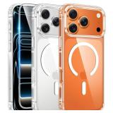 FNTCASE for iPhone 17 Pro Case, Compatible with Magsafe, Clear Transparent Magnetic Shockproof Protective Rugged Phone Cover - 6.3 inch (A-Clear) CASE ONLY