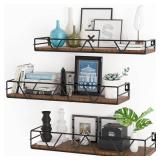 Amaoot Floating Shelves Set of 3, Home Wood Wall Shelf, Farmhouse Shelf for Bedroom, Wall Mounted Floating Shelf for Living Room, Bedroom, Bathroom, Kitchen, Office (Black)